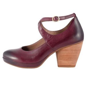 MINETTE Dansko Aubergine Burnished Leather Round Toe Chunky Heel Mary Jane
